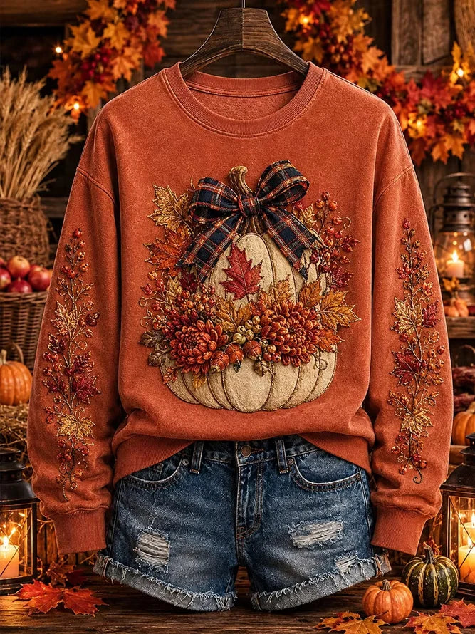 Vintage Floral Crew Neck Long Sleeve Sweatshirt