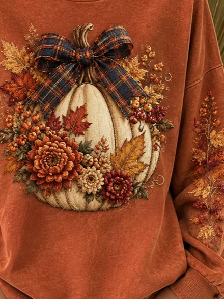 Vintage Floral Crew Neck Long Sleeve Sweatshirt