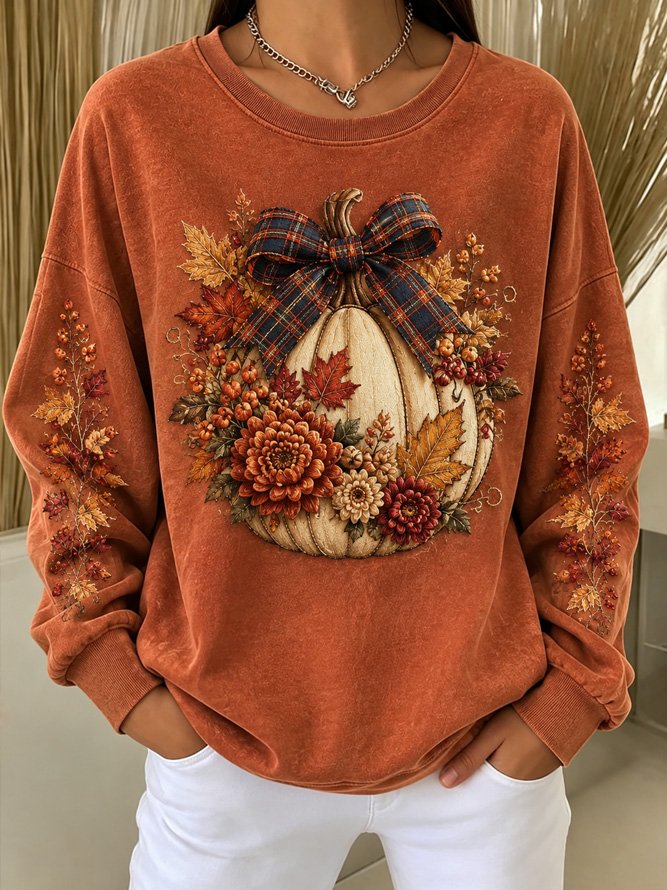 Vintage Floral Crew Neck Long Sleeve Sweatshirt