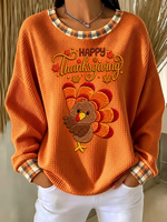Casual Plaid Crew Neck Long Sleeve Sweatshirt