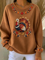 Casual Turkey Crew Neck Long Sleeve Sweatshirt