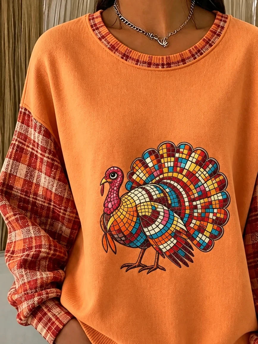 Casual Plaid Crew Neck Long Sleeve Sweatshirt