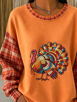 Casual Plaid Crew Neck Long Sleeve Sweatshirt
