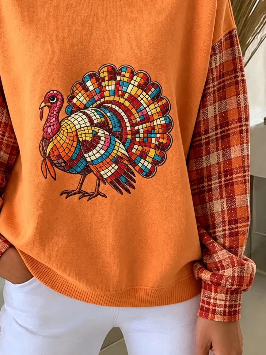 Casual Plaid Crew Neck Long Sleeve Sweatshirt