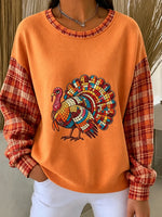 Casual Plaid Crew Neck Long Sleeve Sweatshirt