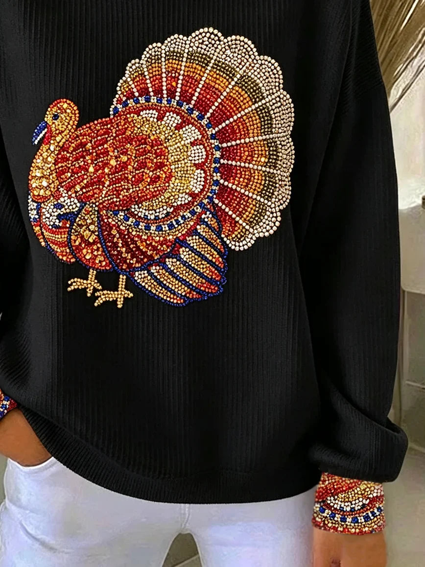 Casual Turkey Crew Neck Long Sleeve Sweatshirt