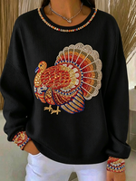 Casual Turkey Crew Neck Long Sleeve Sweatshirt