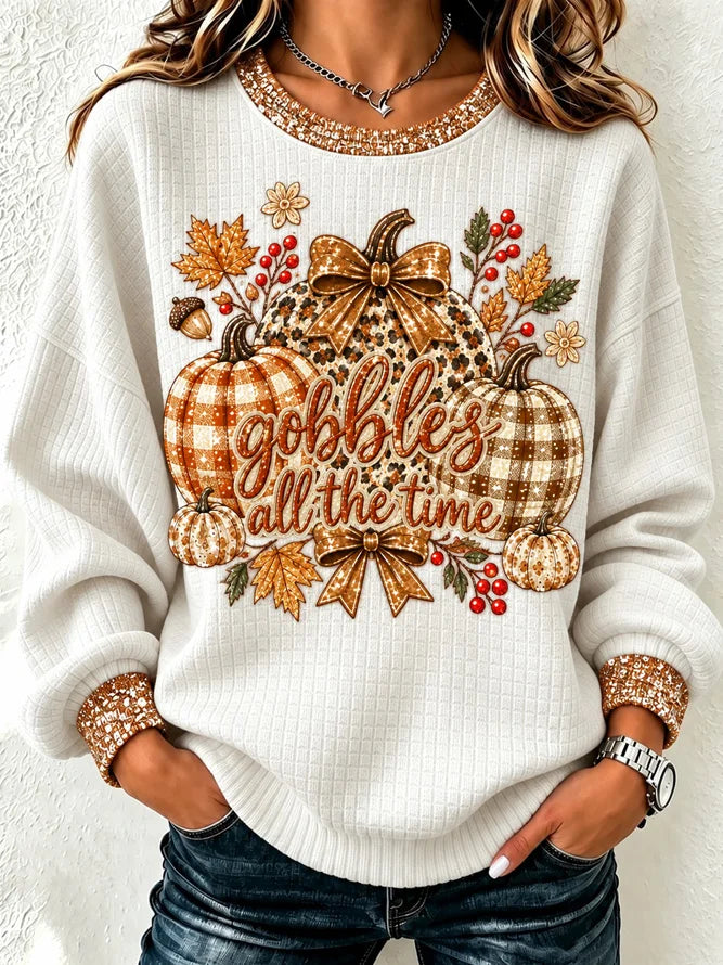 Casual Pumpkin Pattern Crew Neck Long Sleeve Sweatshirt