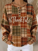 Casual Plaid Crew Neck Long Sleeve Sweatshirt