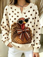 Casual Polka Dots Crew Neck Long Sleeve Sweatshirt