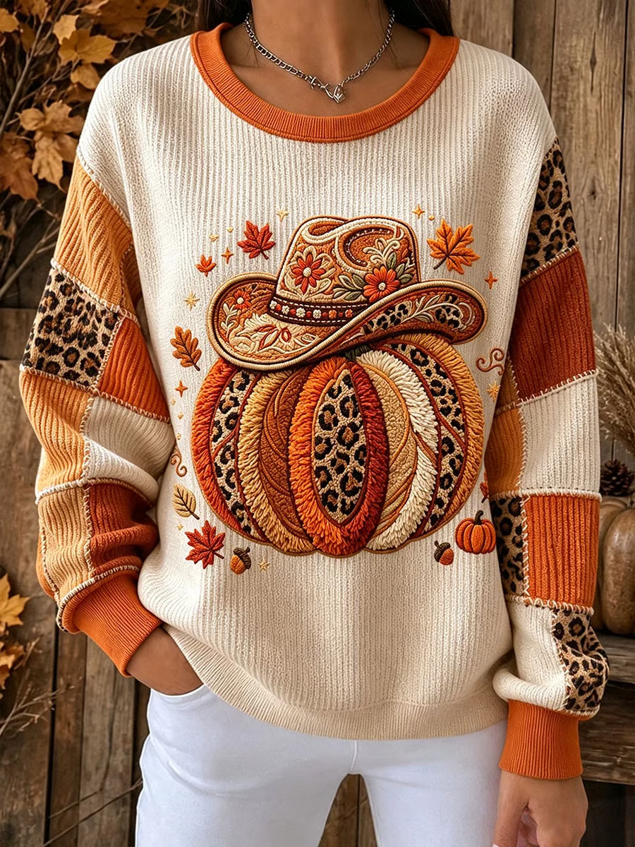 Casual Leopard Crew Neck Long Sleeve Sweatshirt