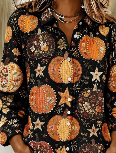 Women Abstract Graphic Casual Shirt Shirt Collar Long Sleeve Top