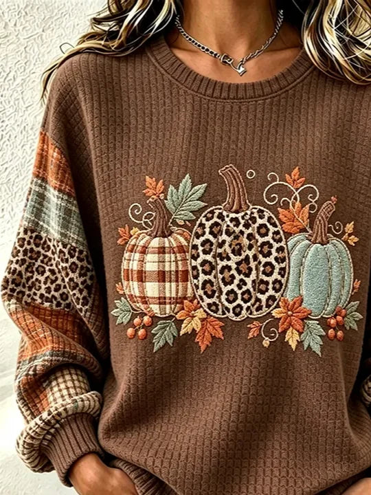 Casual Leopard Crew Neck Long Sleeve Sweatshirt