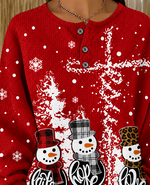 Casual Christmas Snowman Henley Collar Long Sleeve Sweatshirt