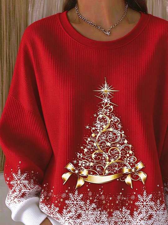 Casual Christmas Crew Neck Long Sleeve Sweatshirt