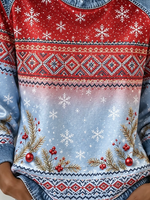 Casual Snowflake Crew Neck Long Sleeve Sweatshirt