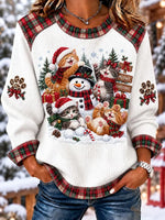 Casual Plaid Crew Neck Long Sleeve Sweatshirt