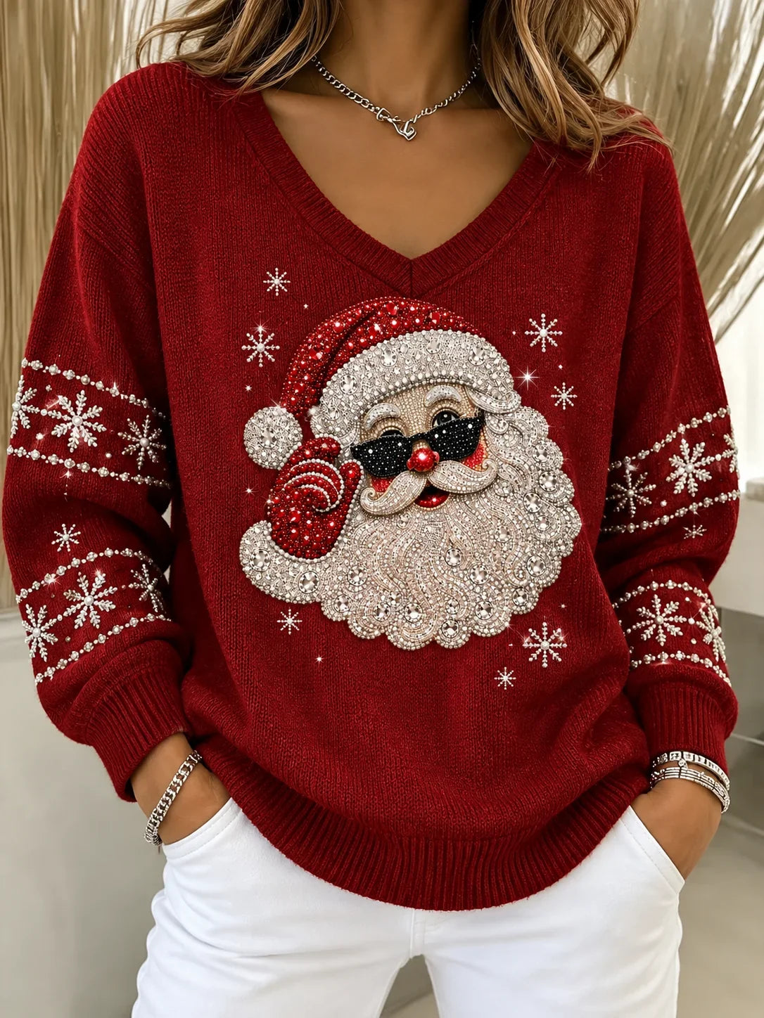 Vintage Santa Claus V Neck Long Sleeve Sweatshirt
