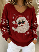 Vintage Santa Claus V Neck Long Sleeve Sweatshirt