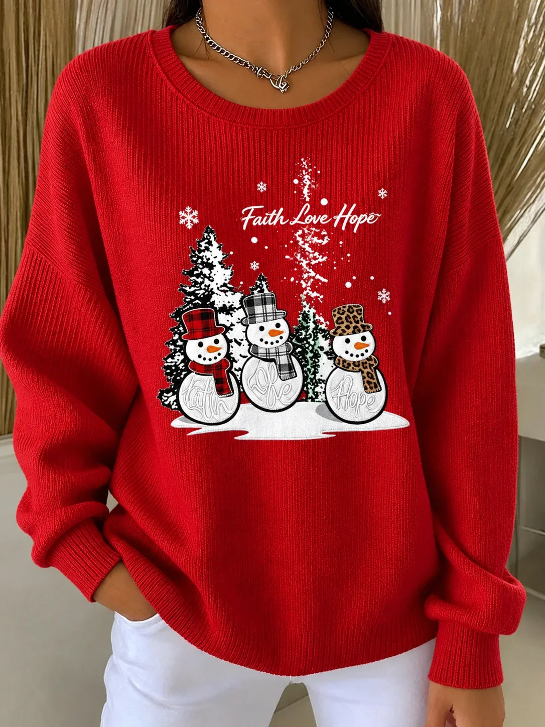 Casual Christmas Snowman Crew Neck Long Sleeve Sweatshirt