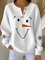 Vintage Christmas Snowman Henley Collar Long Sleeve Sweatshirt