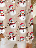 Vintage Christmas Snowman Henley Collar Long Sleeve Sweatshirt
