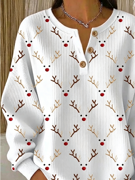 Vintage Christmas Henley Collar Long Sleeve Sweatshirt