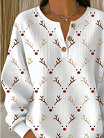 Vintage Christmas Henley Collar Long Sleeve Sweatshirt