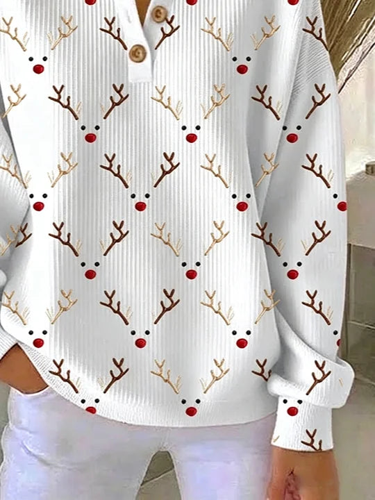 Vintage Christmas Henley Collar Long Sleeve Sweatshirt