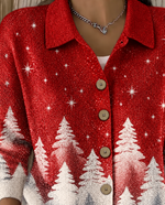 Regular Fit Shawl Collar Star Simple Knit Top