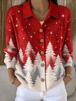 Regular Fit Shawl Collar Star Simple Knit Top