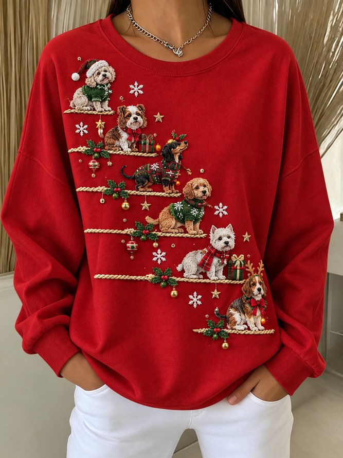 Casual Christmas Crew Neck Long Sleeve Sweatshirt