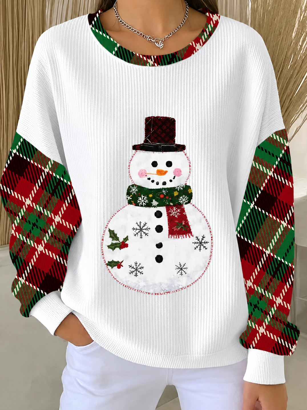 Casual Plaid Crew Neck Long Sleeve Sweatshirt
