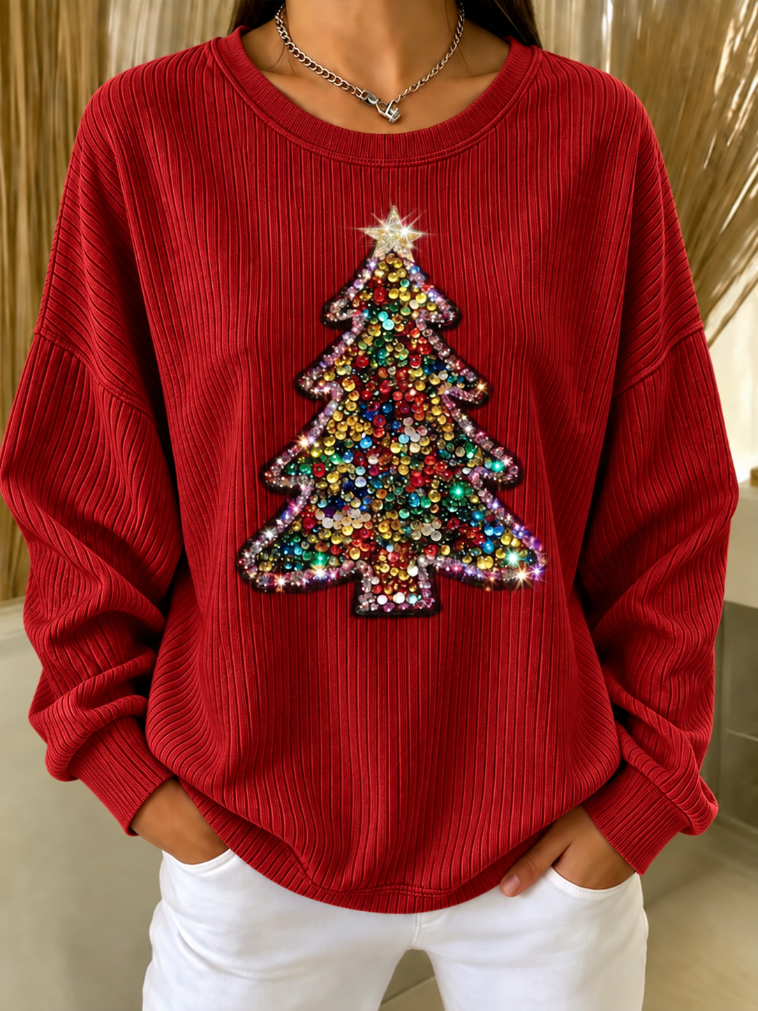 Casual Christmas Tree Crew Neck Long Sleeve Sweatshirt
