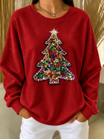 Casual Christmas Tree Crew Neck Long Sleeve Sweatshirt