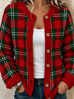 Women Plaid Long Sleeve Comfy Casual Cardigan