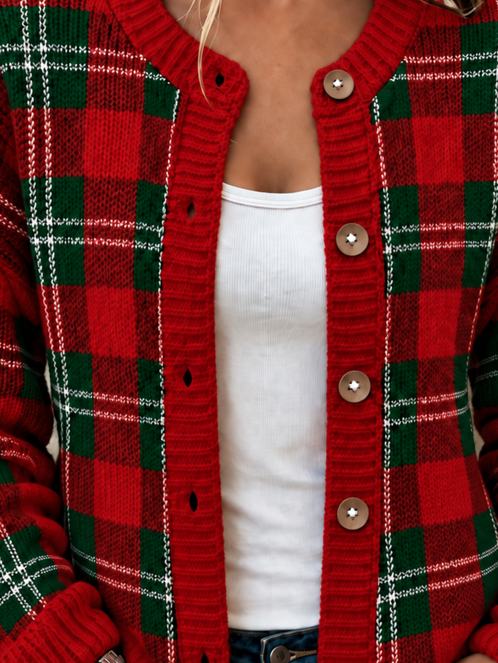 Women Plaid Long Sleeve Comfy Casual Cardigan
