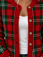 Women Plaid Long Sleeve Comfy Casual Cardigan