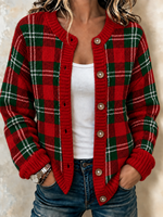 Women Plaid Long Sleeve Comfy Casual Cardigan