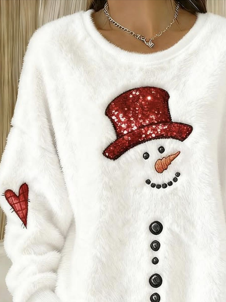 Casual Christmas Snowman Crew Neck Long Sleeve Sweatshirt