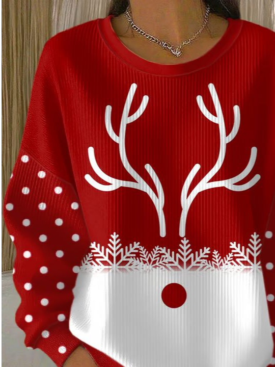 Casual Polka Dots Crew Neck Long Sleeve Sweatshirt