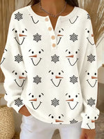 Casual Christmas Henley Collar Long Sleeve Sweatshirt