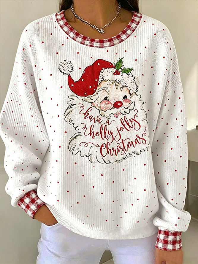 Casual Plaid Crew Neck Long Sleeve Sweatshirt