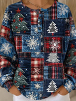 Casual Snowflake Henley Collar Long Sleeve Sweatshirt
