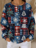 Casual Snowflake Henley Collar Long Sleeve Sweatshirt