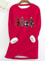 Fleece Warm Christmas Tree Print Long Sleeve T-shirt