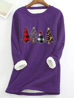 Fleece Warm Christmas Tree Print Long Sleeve T-shirt