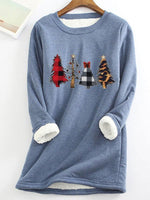 Fleece Warm Christmas Tree Print Long Sleeve T-shirt