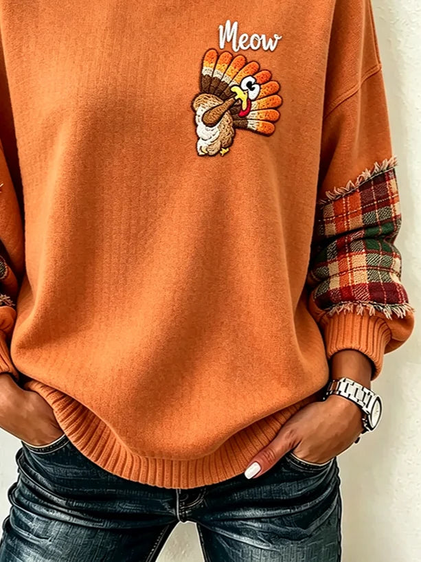 Regular Fit Casual Playful Turkey Printing Sweatshirt