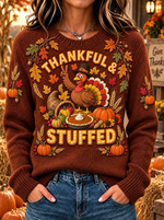 Women Thanksgiving Print Crew Neck Long Sleeve Sweatshirt